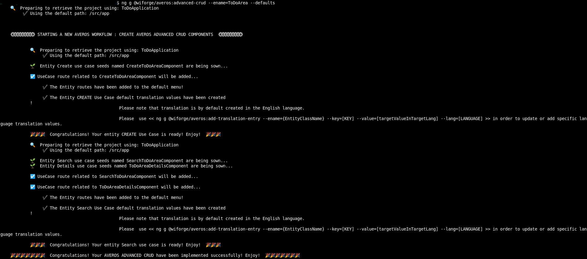 ToDoArea CRUD Command Output