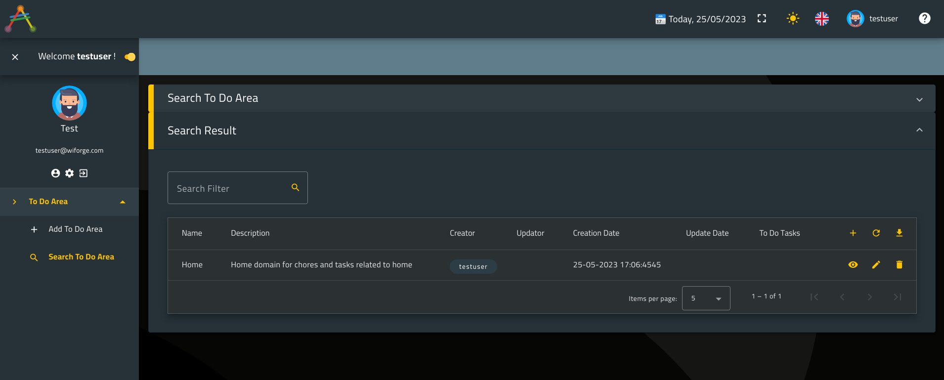 Execute Search ToDo Area